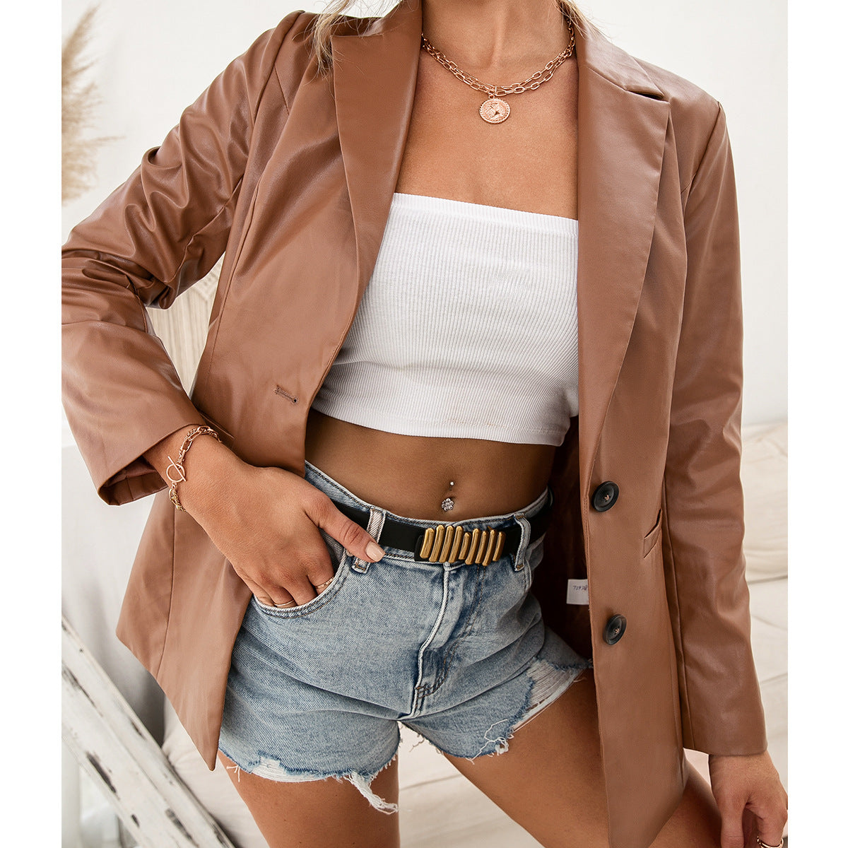 Faux Leather Slim Jacket