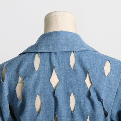 Denim Ripped Tassel Long Coat