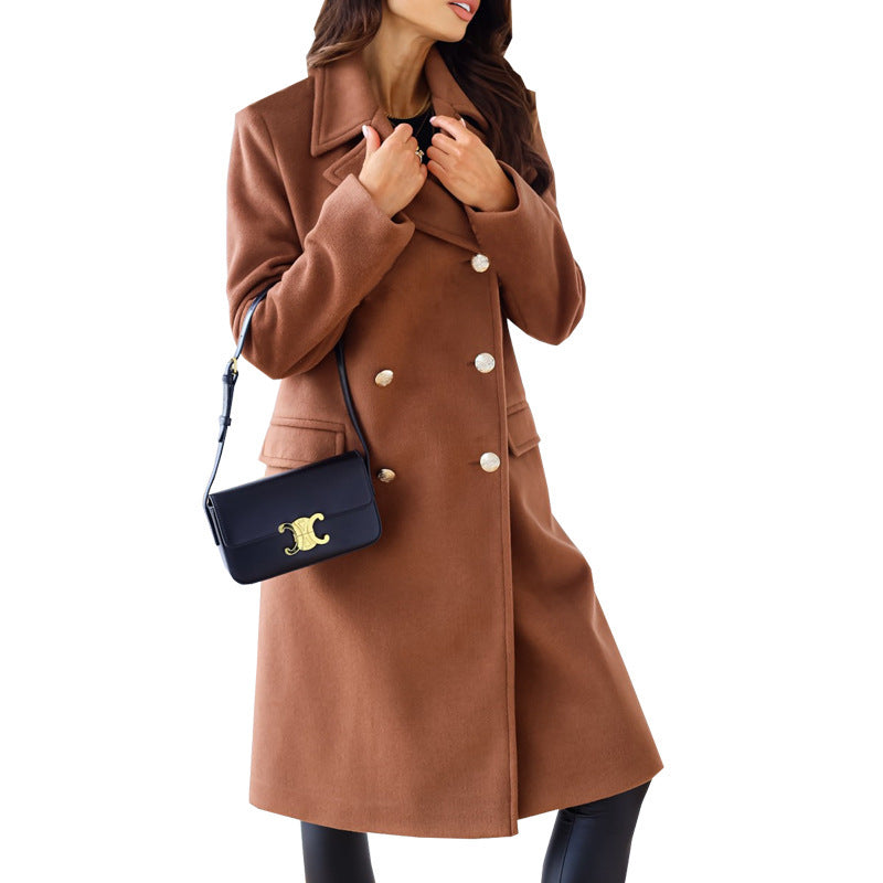 Woolen Long Sleeve Collared Coat