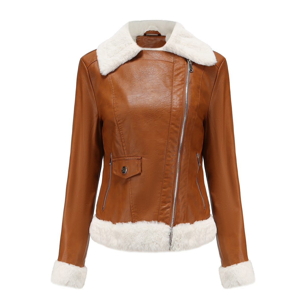 Fleece Trims Leather Jacket