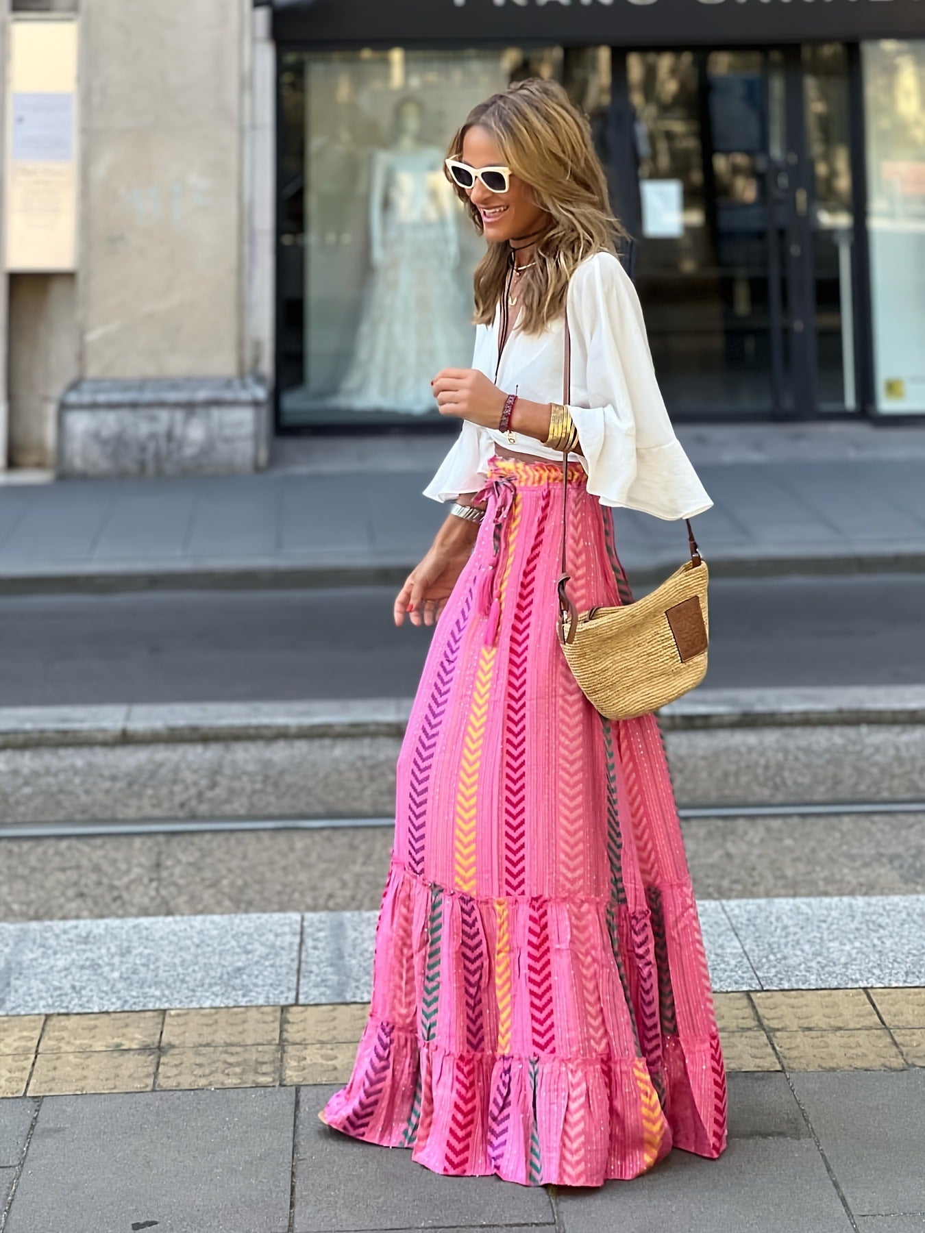 Summer Women Positioning Printing Loose Casual Vacation Big Hem Skirt