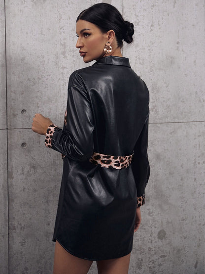 Faux Leather Leopard Trench Coat