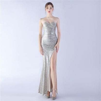 Sequined Strapless Evening Dress