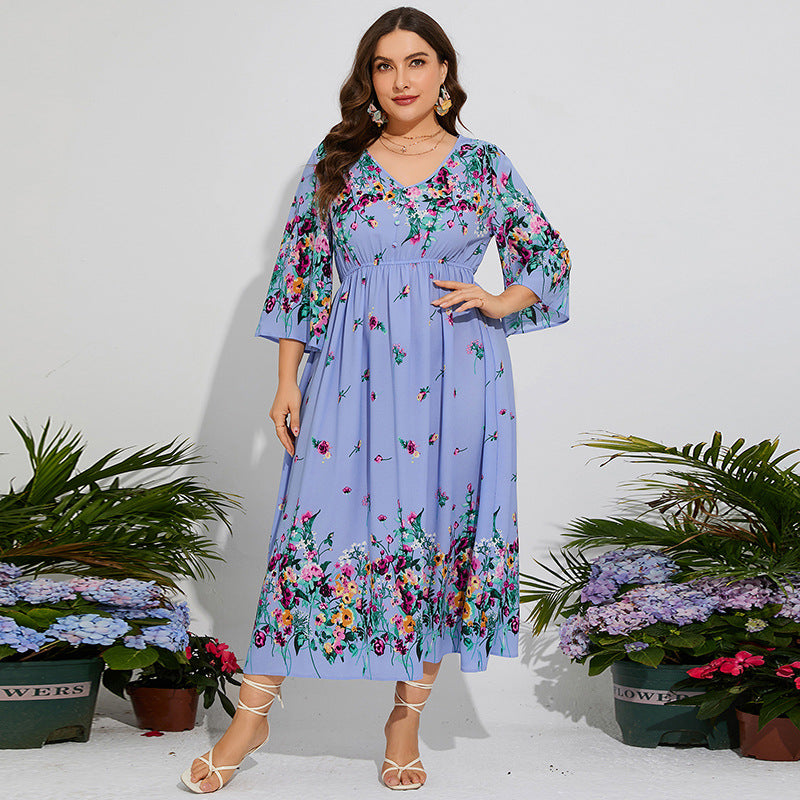 Floral Chiffon Flare Sleeve Day Dress