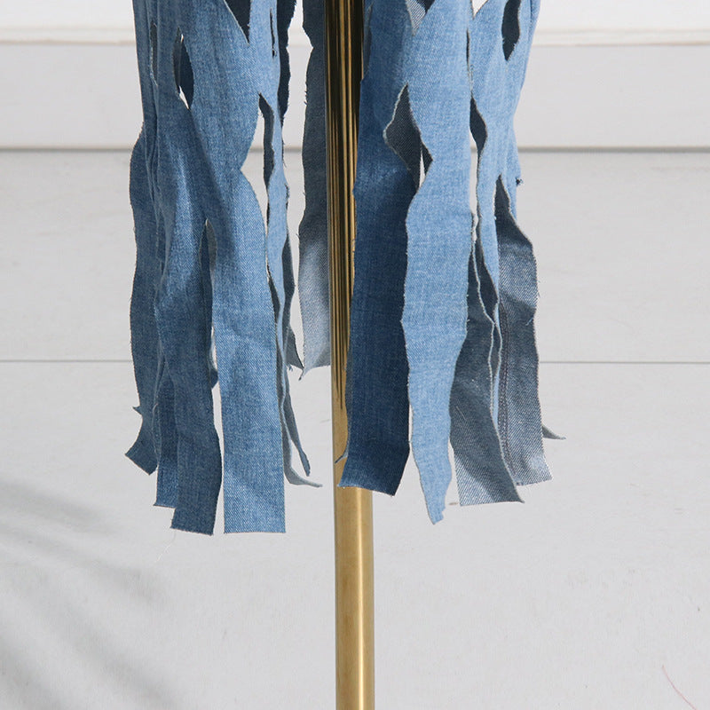 Denim Ripped Tassel Long Coat