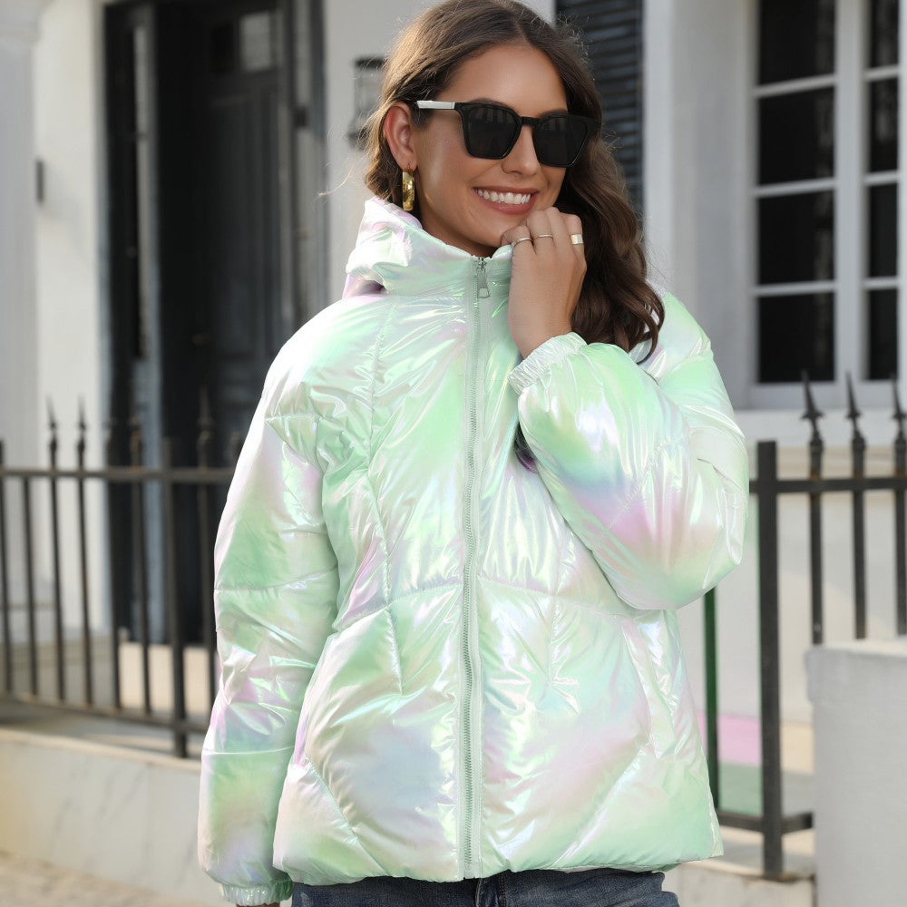 Shiny Hooded Thermal Puffer Jacket