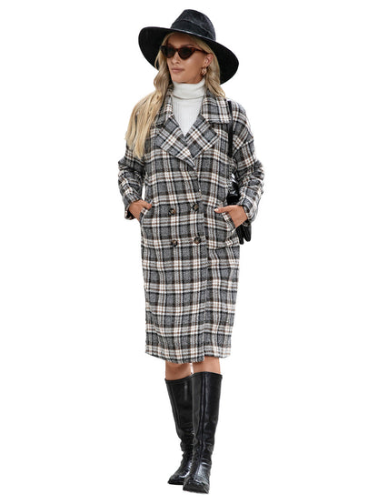 Houndstooth Woolen Plaid Trench Coat