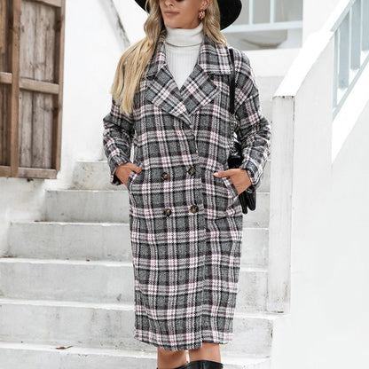 Houndstooth Woolen Plaid Trench Coat