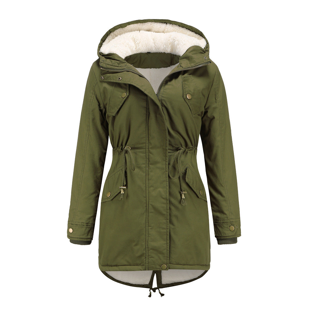 Solid Color Hooded Cotton-Padded Coat