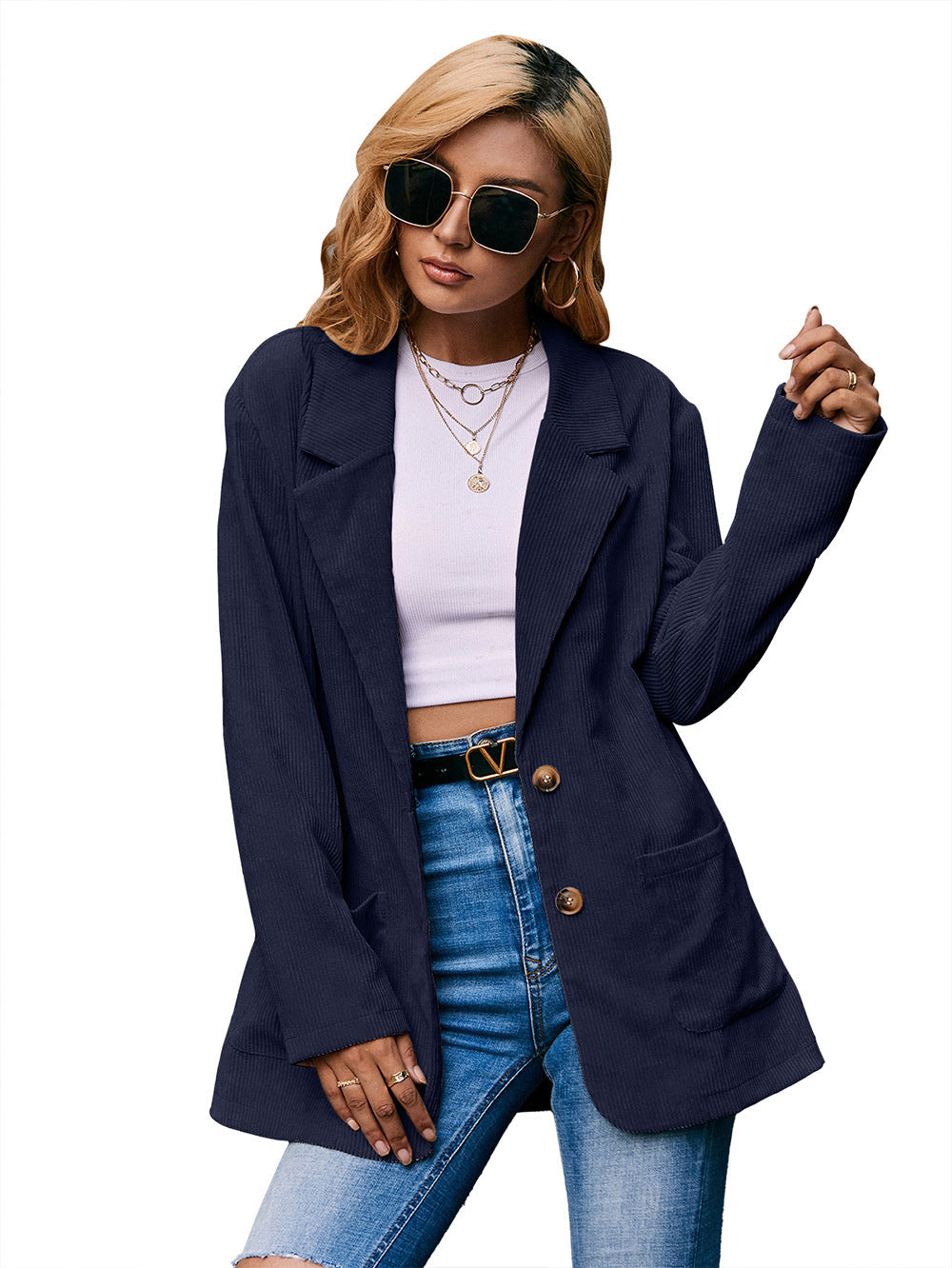 Corduroy Single-Breasted Blazer