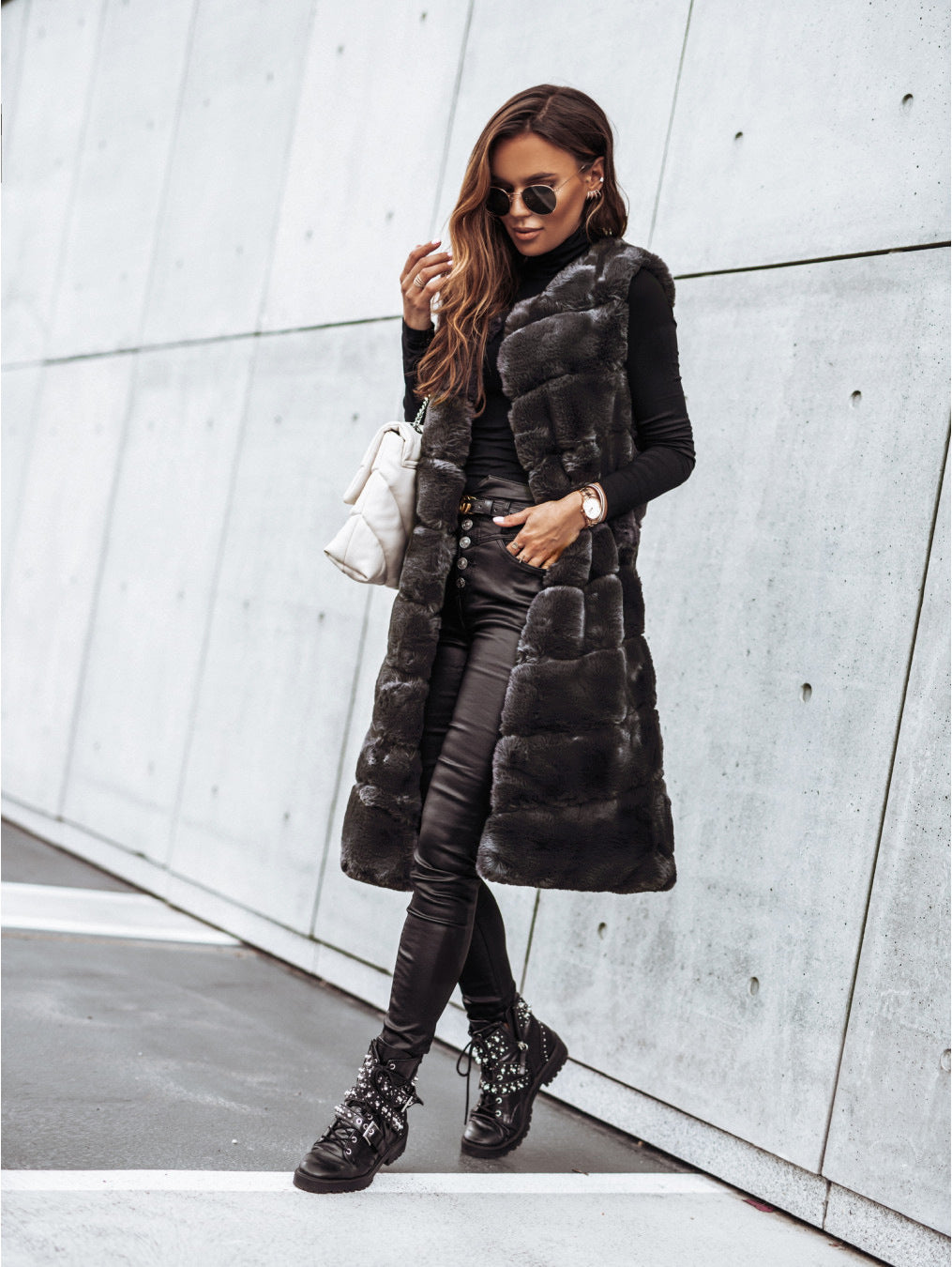Fur Long Vest Coat