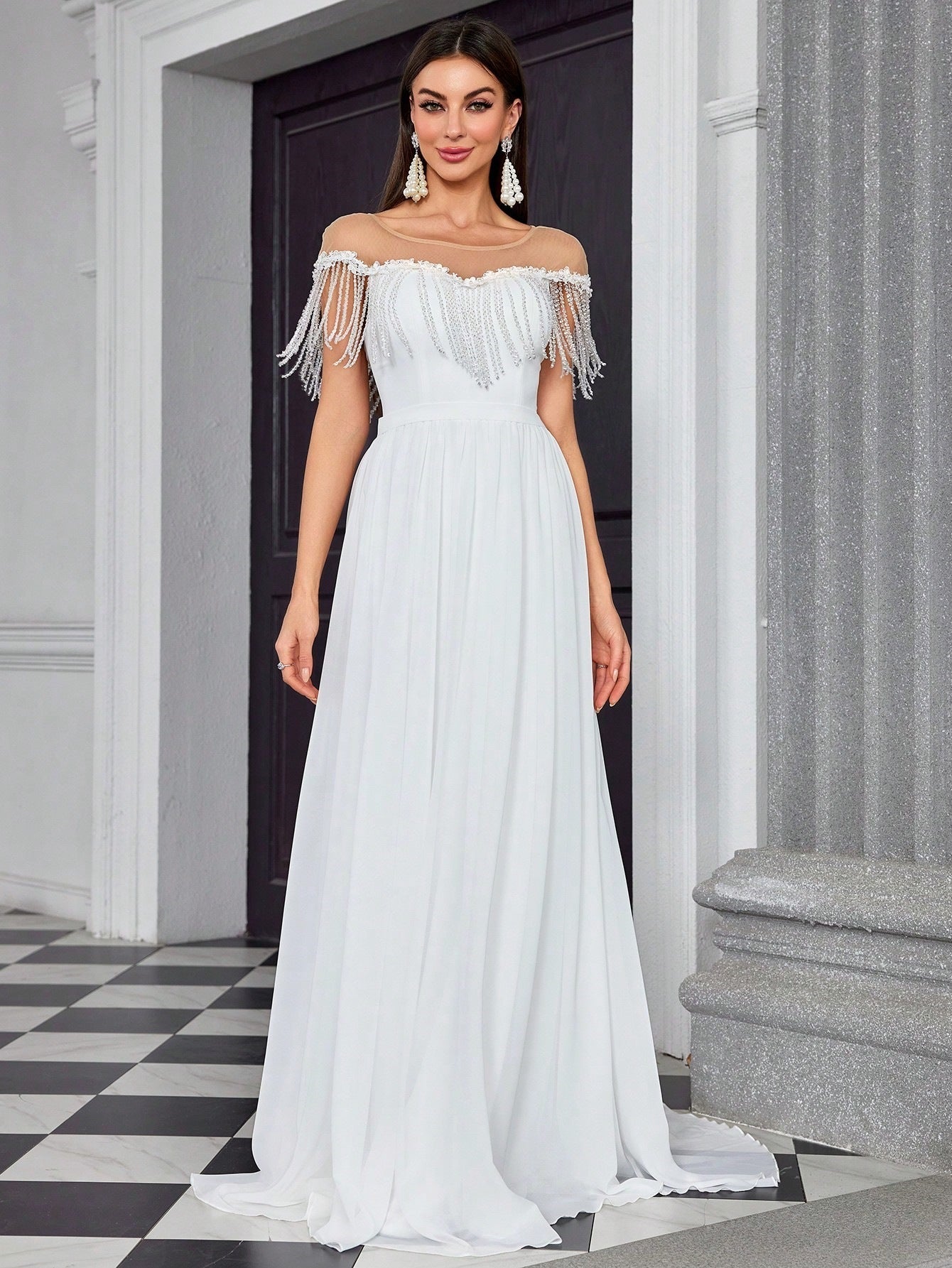 White Simple Ball Dress Beach Church Wedding Dress