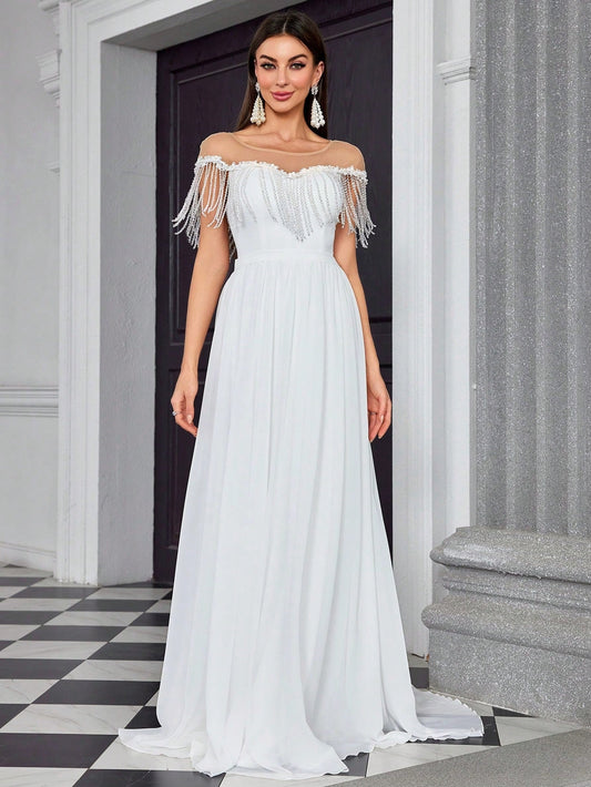 White Simple Ball Dress Beach Church Wedding Dress