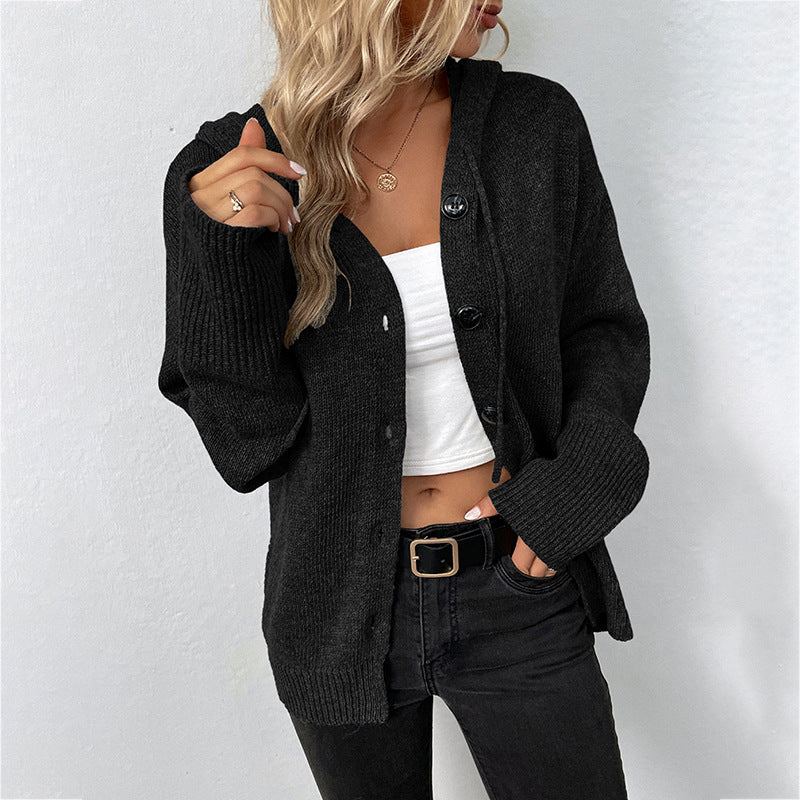 Knitted Hooded Cardigan Coat