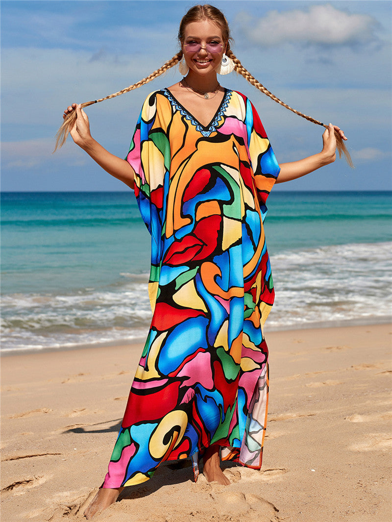 New Positioning Printing Beach Cover-up Sexy Cardigan Dress Beach Cover Up