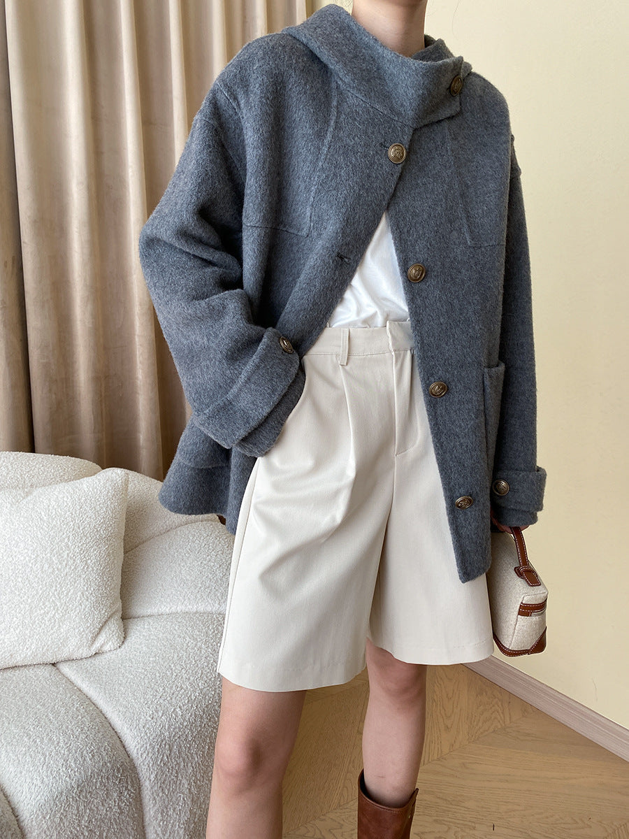 Woolen Hooded Cape Coat