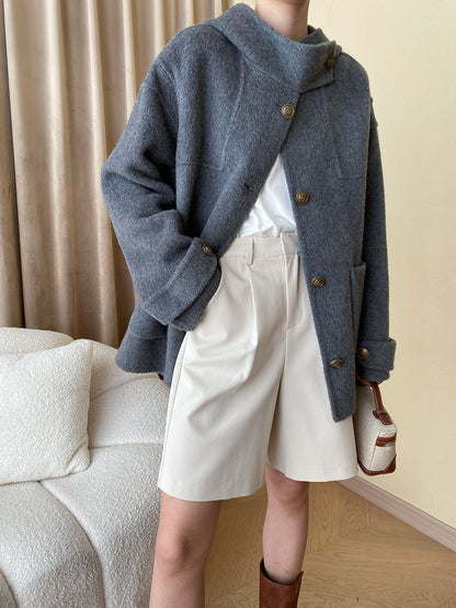 Woolen Hooded Cape Coat
