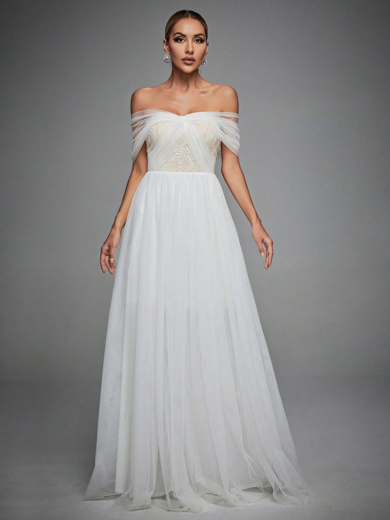 Open Back Off Shoulder A Line Gown