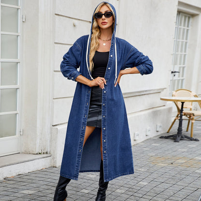 Washed Hooded Denim Coat