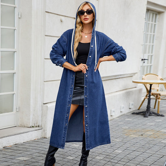 Washed Hooded Denim Coat