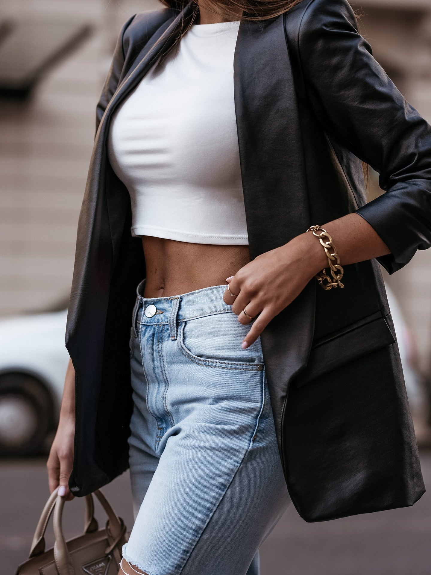 Leather Loose Blazer Coat