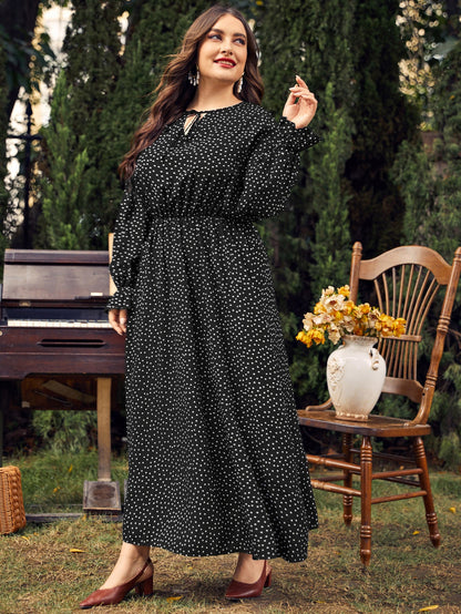 Plus Size Polka Dot Long Sleeves Dress