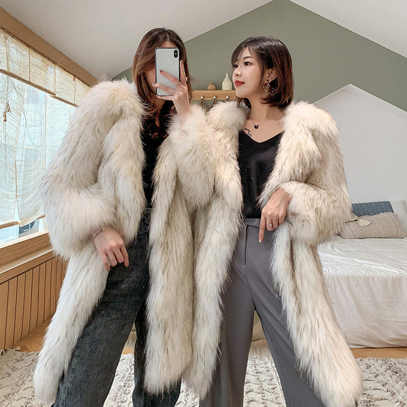 Raccoon Fur Loose Trench Coat