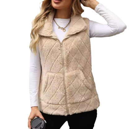 Diamond Lattice Plush Cardigan Vest
