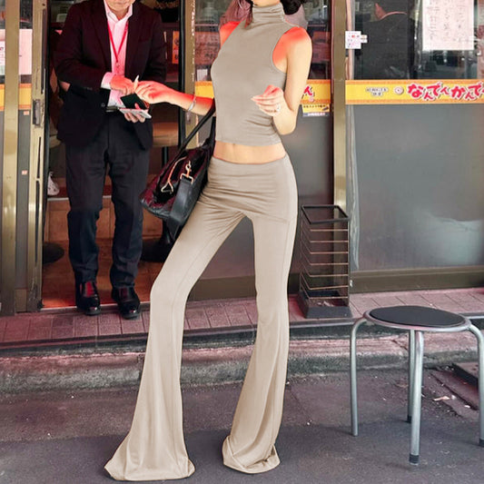 Sleeveless Top & Slim Fit High Waist Flared Pants Set