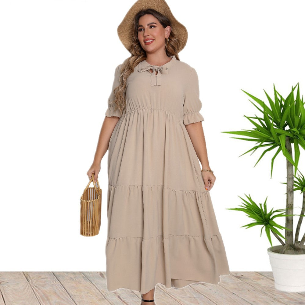 Day to Night Round Neck Short Sleeve Bow Dress