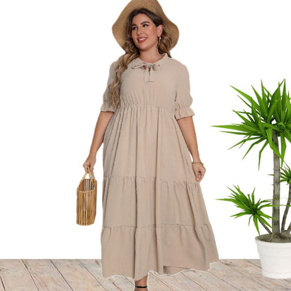 Day to Night Round Neck Short Sleeve Bow Dress