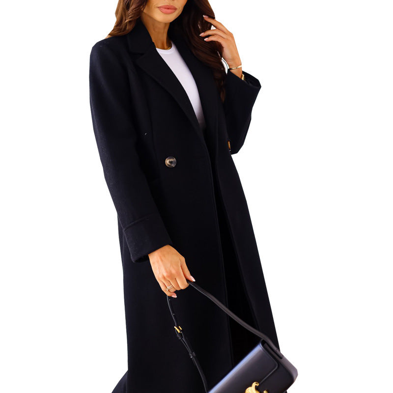Solid Color Long Sleeve Woolen Coat