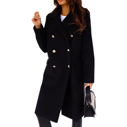 Woolen Long Sleeve Collared Coat
