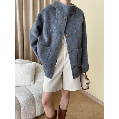 Woolen Hooded Cape Coat