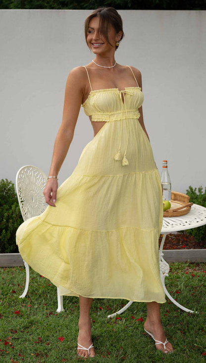V Neck Sleeveless Solid Maxi Dress