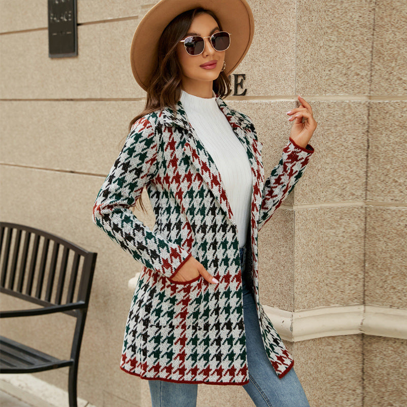 Houndstooth Knitted Coat