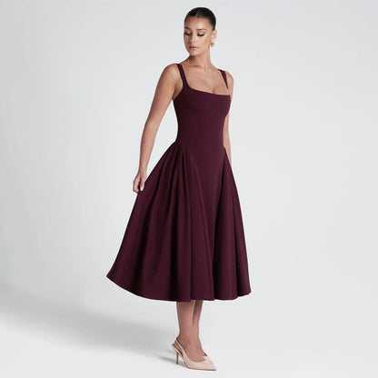 Square Collar Formal Ankle Length Dress