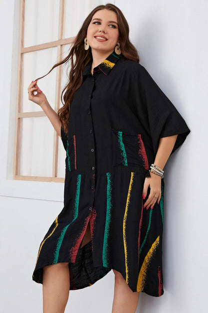 Plus Size Irregular Short Sleeves Shirt Dress