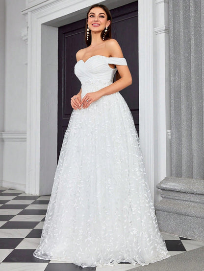 Off Shoulder Evening Dress Elegant Wedding Dress