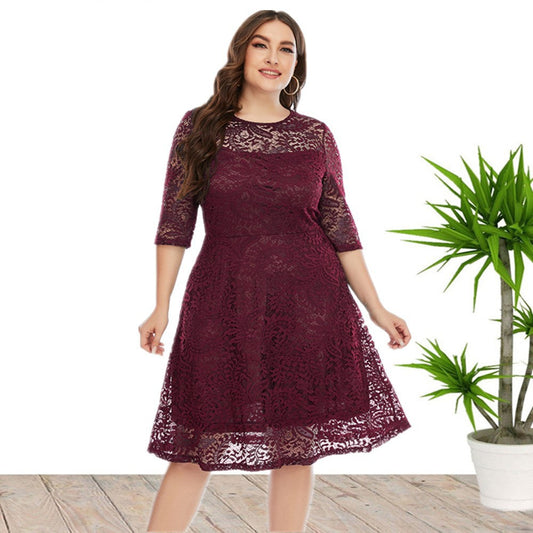 Plus Size Dress Wholesale Mid-Length Formal Lace Dress