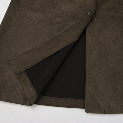 Brown Suede Long Sleeve Long Coat