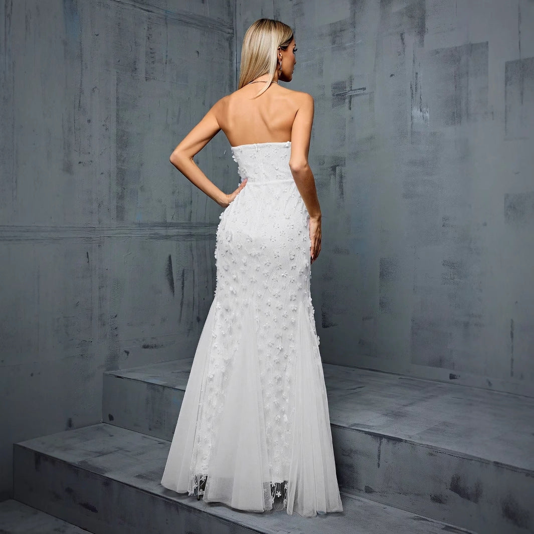 Strapless Evening Dress V neck Gauzy Gown Cocktail Party Weddings