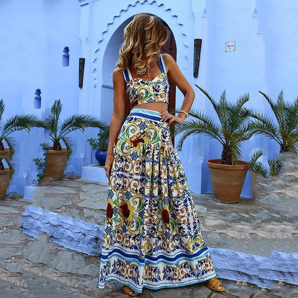 Printed Beach Dress Two Piece Set