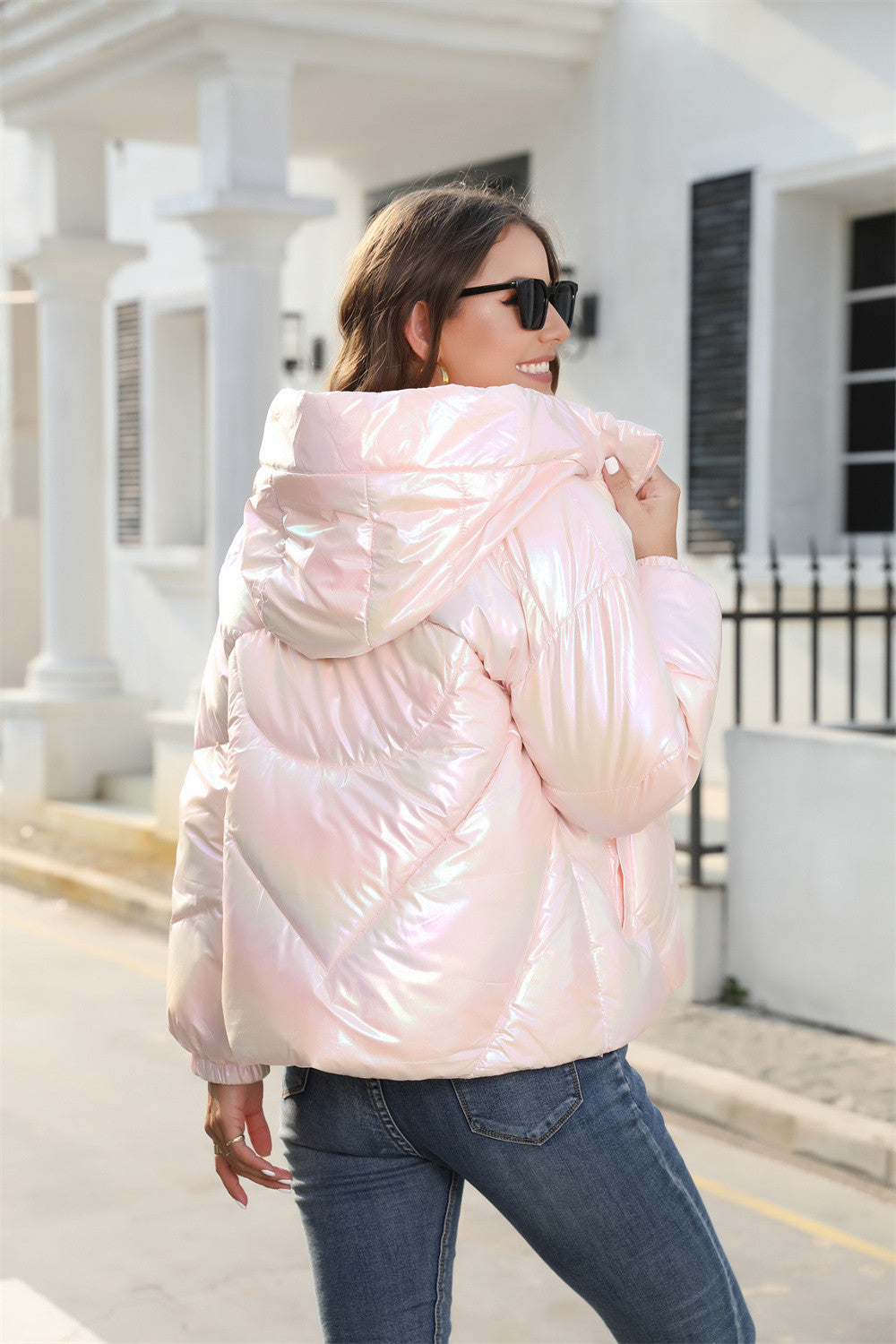 Shiny Hooded Thermal Puffer Jacket