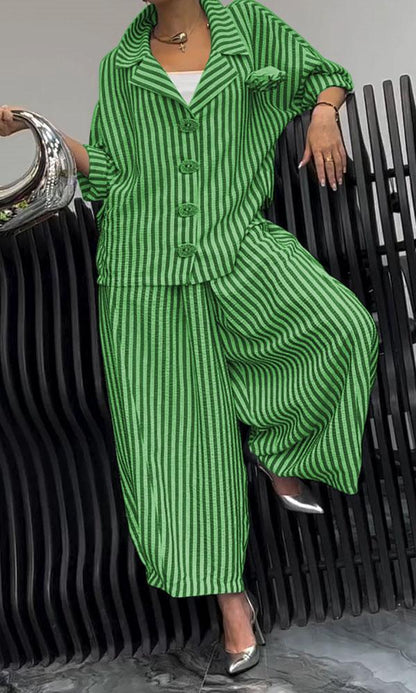 Wide Leg Pinstripe Loose Casual Sets