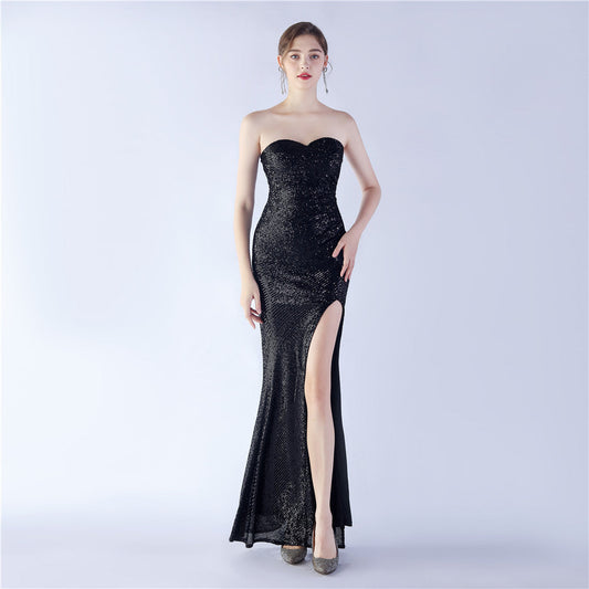 Sequined Strapless Evening Dress