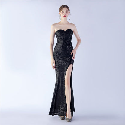 Sequined Strapless Evening Dress