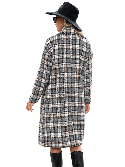 Houndstooth Woolen Plaid Trench Coat