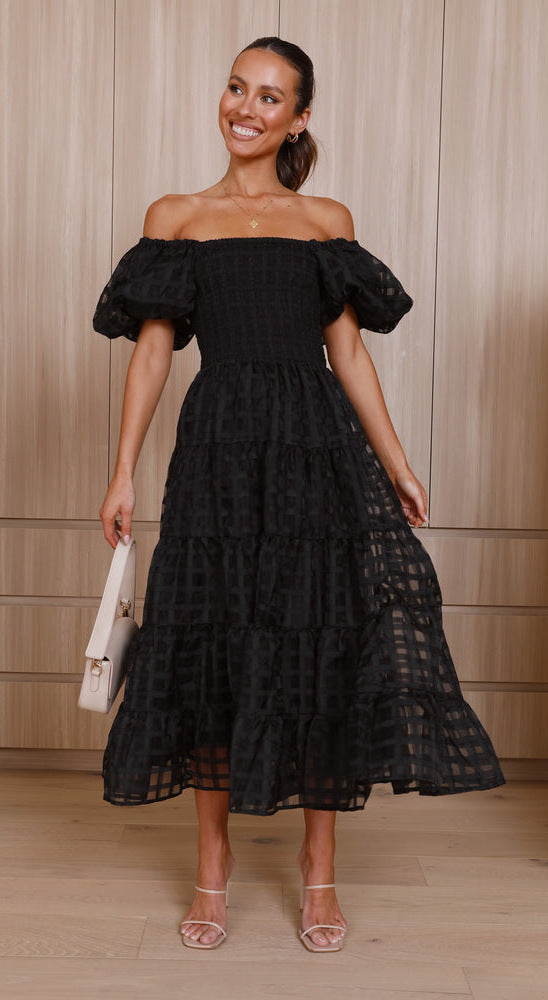 Off Shoulder Lantern Sleeve Layered Dress