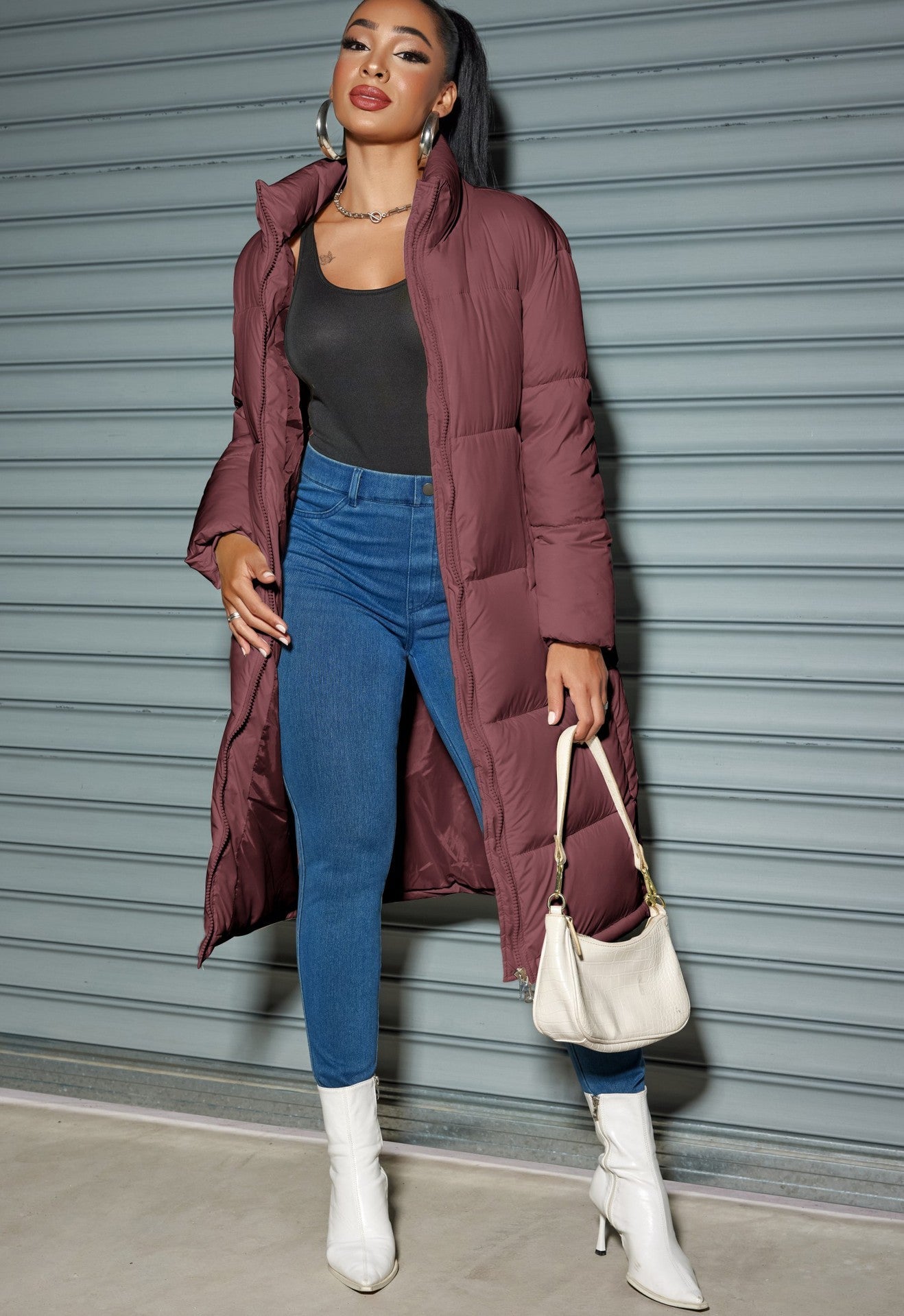 Solid Zipped Long Cotton Jacket